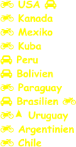  USA   Kanada  Mexiko  Kuba  Peru  Bolivien  Paraguay  Brasilien   Uruguay  Argentinien  Chile